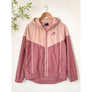 Nike Womens Windrunner Jacket Pink Colorblock Full Zip Hooded Windbreaker Small